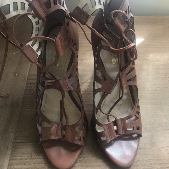 BCBG brown tie up open towed boots - Picture 1 of 4